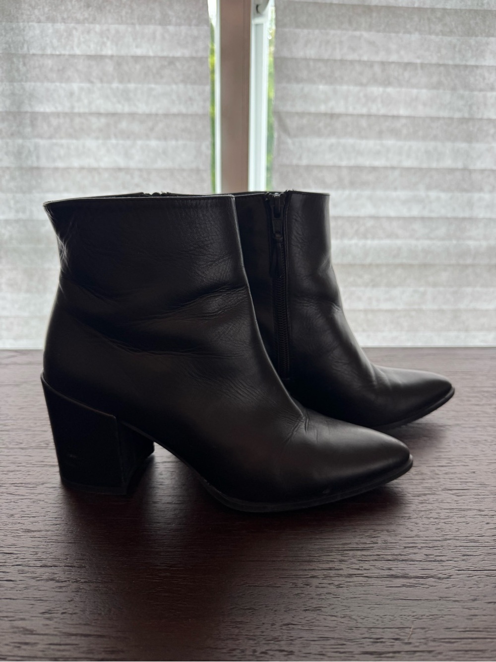 Stuart Weitzman Black Leather Ankle Booties with Block Heel